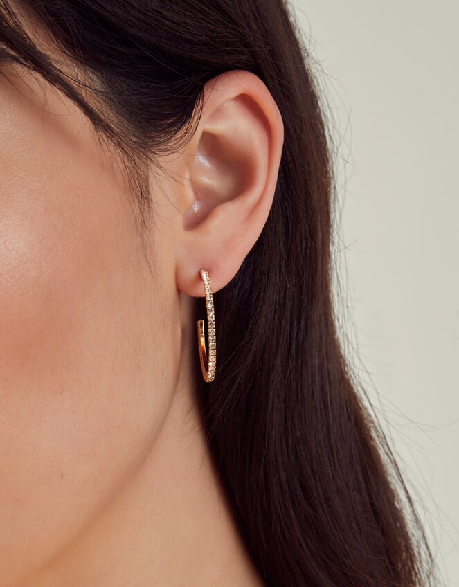 14ct Gold-Plated Pavé Hoop Earrings, , large