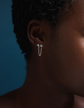 Sterling Silver Star Chain Double Stud Earring, , large