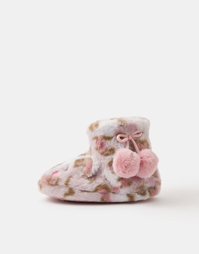 Girls Fluffy Leopard Print Slipper Boots, Leopard (LEOPARD), large