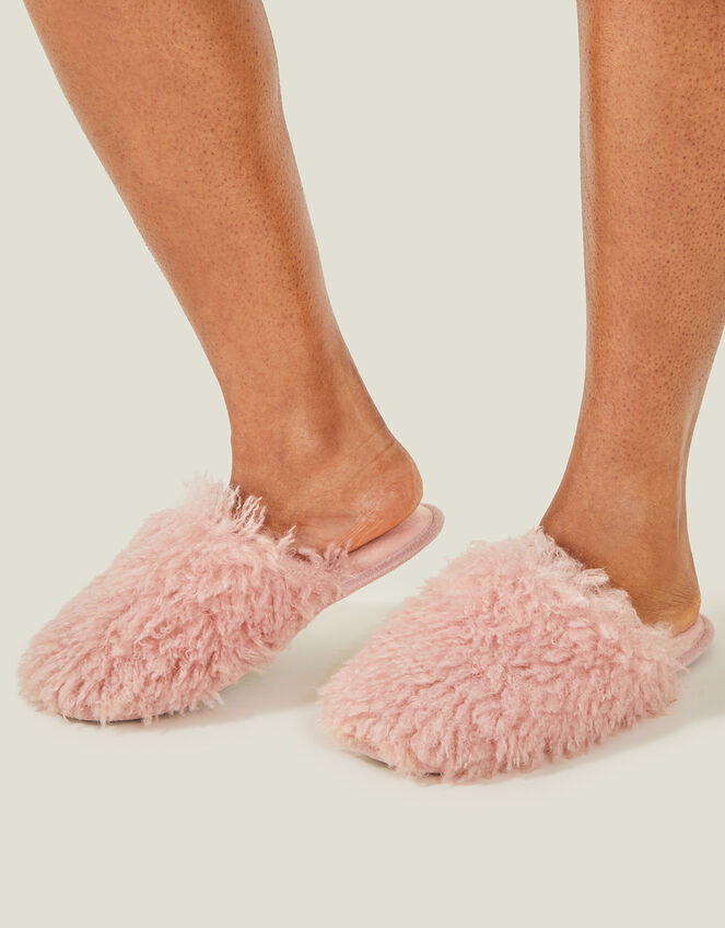 Faux Fur Mule Slippers, Pink (PINK), large