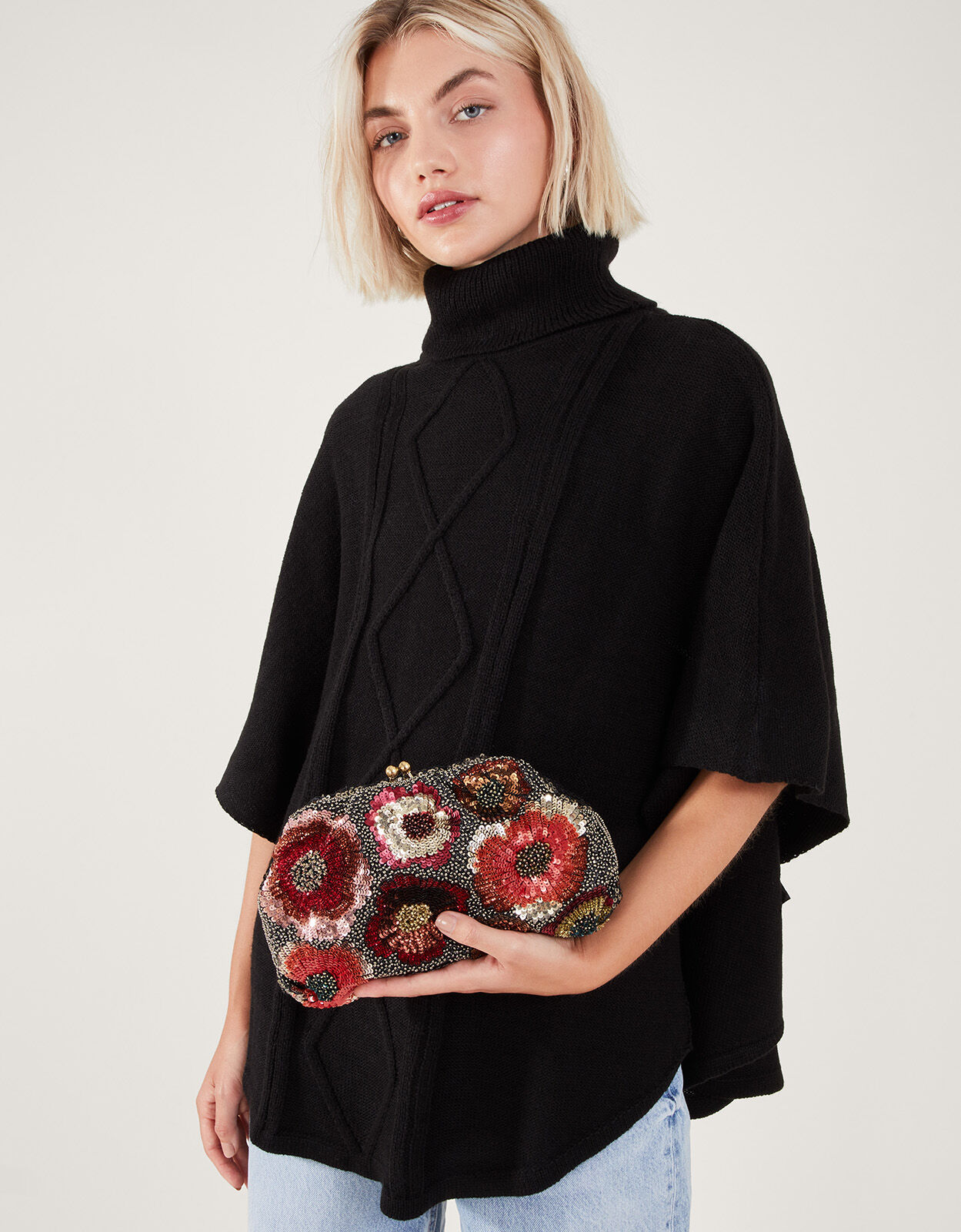 Sequin Beaded Floral Clutch Bag