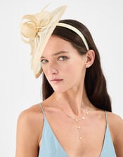 Bow Feather Disc Fascinator, Yellow (YELLOW), large