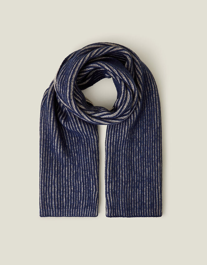 Contrast Rib Knit Scarf, Blue (NAVY), large