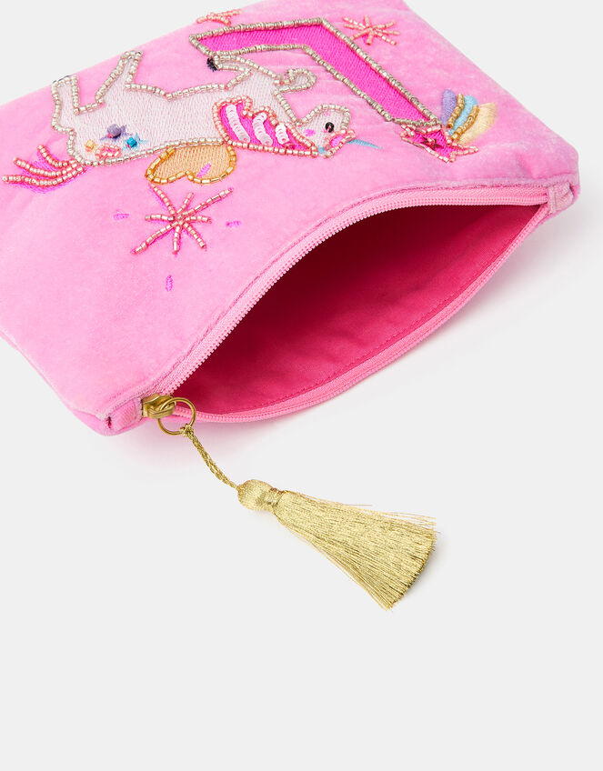 Girl Initial Unicorn Velvet Pouch, Pink (PINK), large