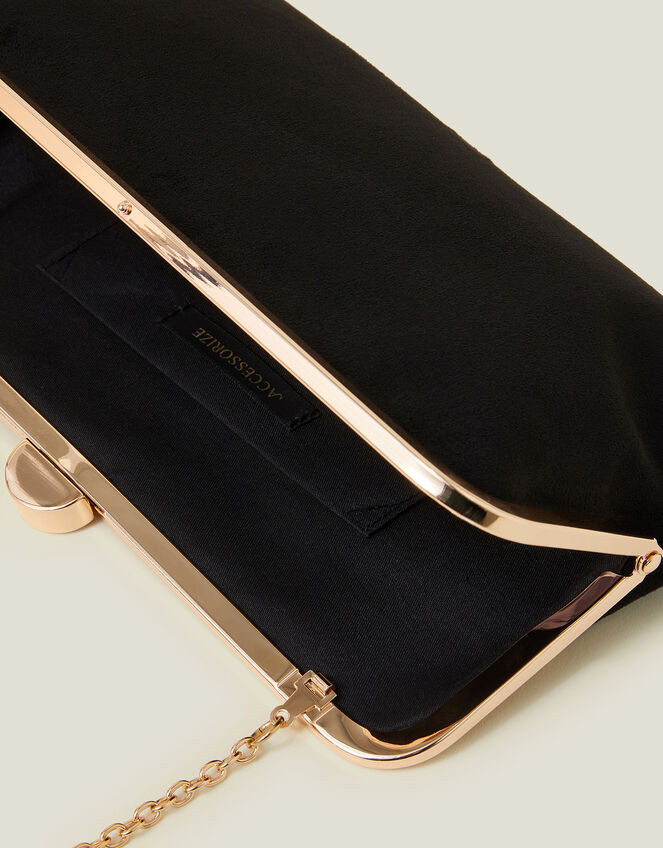 Suedette Clip Frame Clutch Bag, Black (BLACK), large