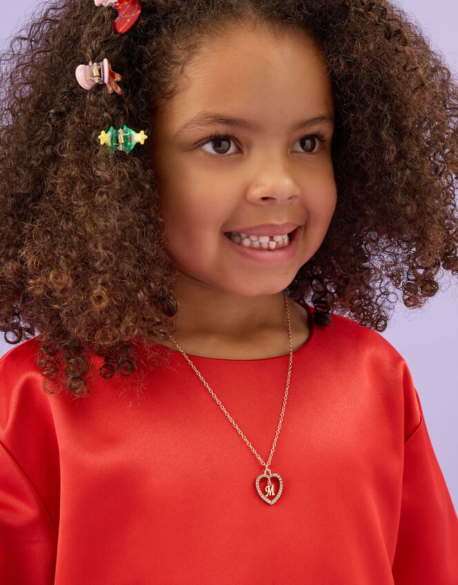 Girls Initial Charm Heart Pendant Necklace, Gold (GOLD), large