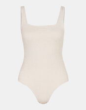 Shimmer Crinkle Textured Swimsuit, White (WHITE), large