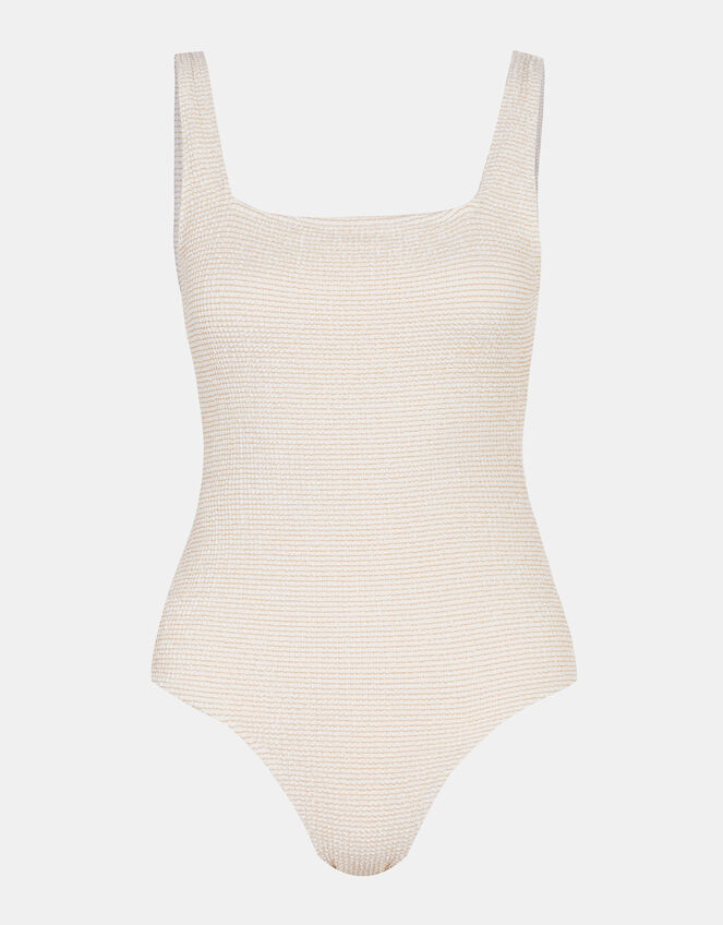 Shimmer Crinkle Textured Swimsuit, White (WHITE), large