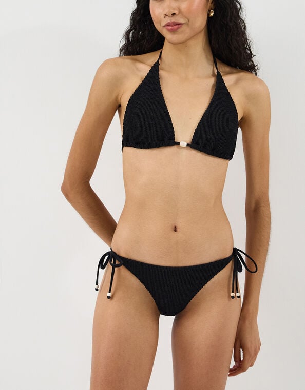 Seersucker Tie Bikini Bottom, Black (BLACK), large