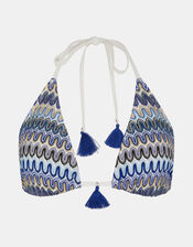 Zig-Zag Stitch Triangle Bikini Top, Blue (BLUE), large