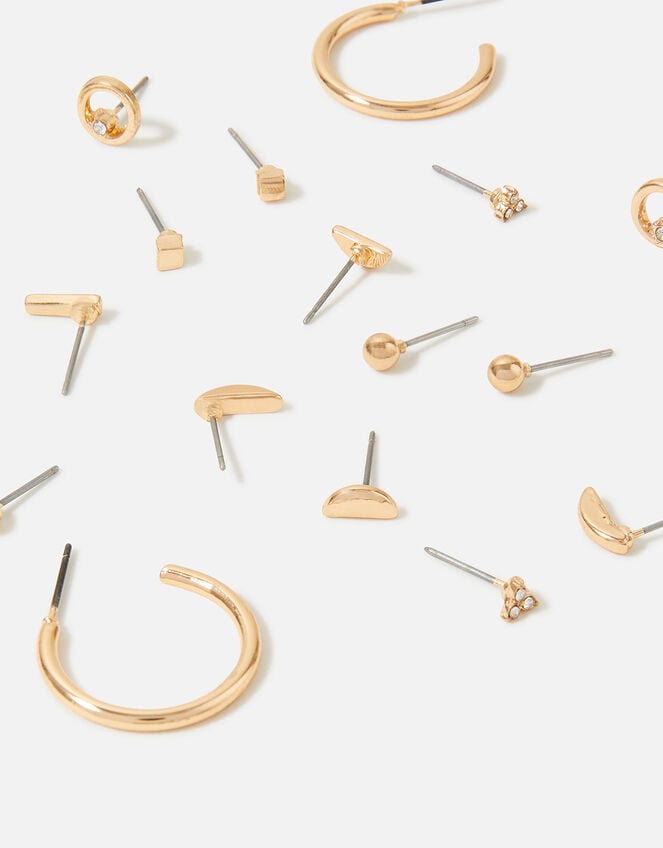 Mixed Stud and Hoop Earring 10 Pack, Gold (GOLD), large