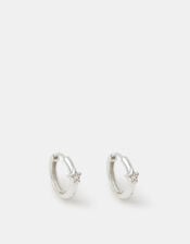 Sterling Silver Diamanté Star Hoop Earrings, , large