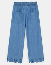 Girls Broderie Chambray Trousers, Blue (BLUE), large