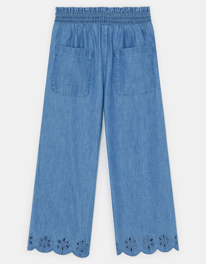 Girls Broderie Chambray Trousers, Blue (BLUE), large