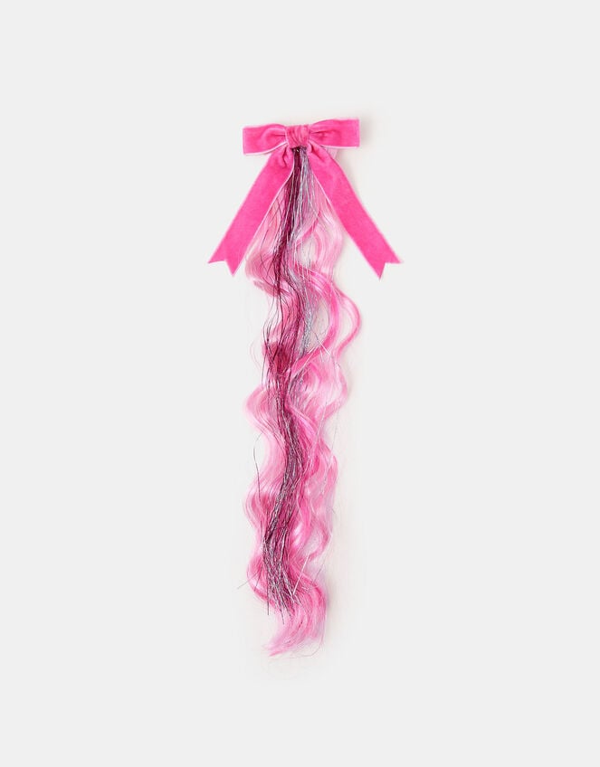 Girls Bow Tinsel Fake Hair Clip, , large
