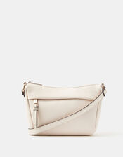 Zip Front Crossbody Bag, Cream (CREAM), large