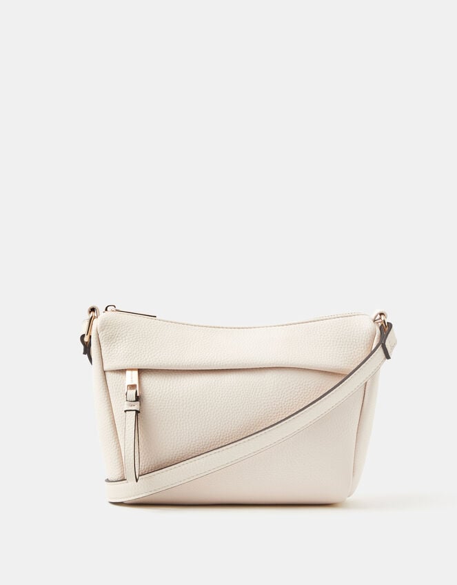 Zip Front Crossbody Bag, Cream (CREAM), large