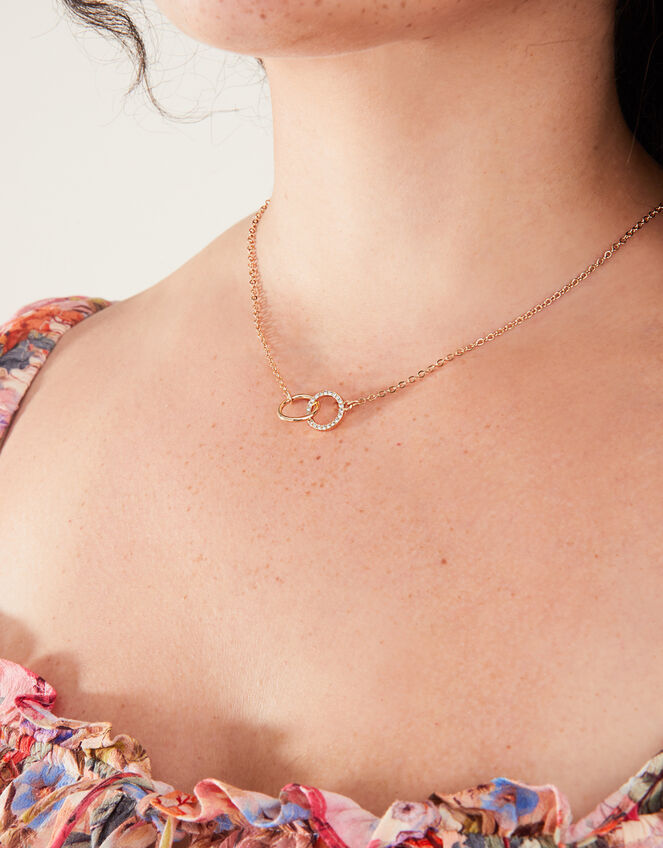 Pave Link Circle Necklace, Gold (GOLD), large