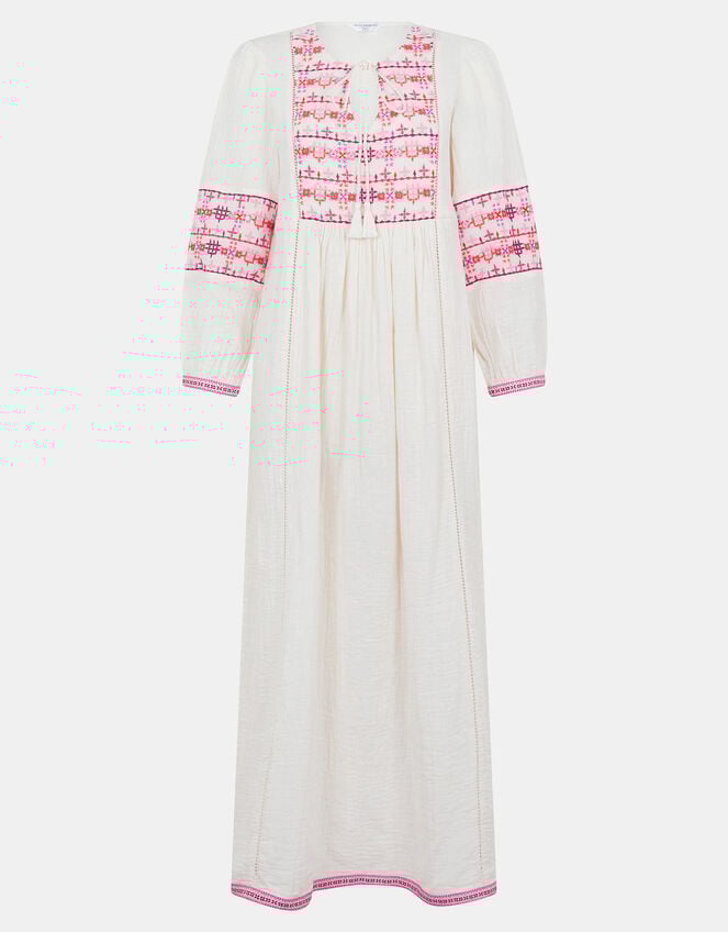 Embroidered Long Sleeve Maxi Dress, Ivory (IVORY), large