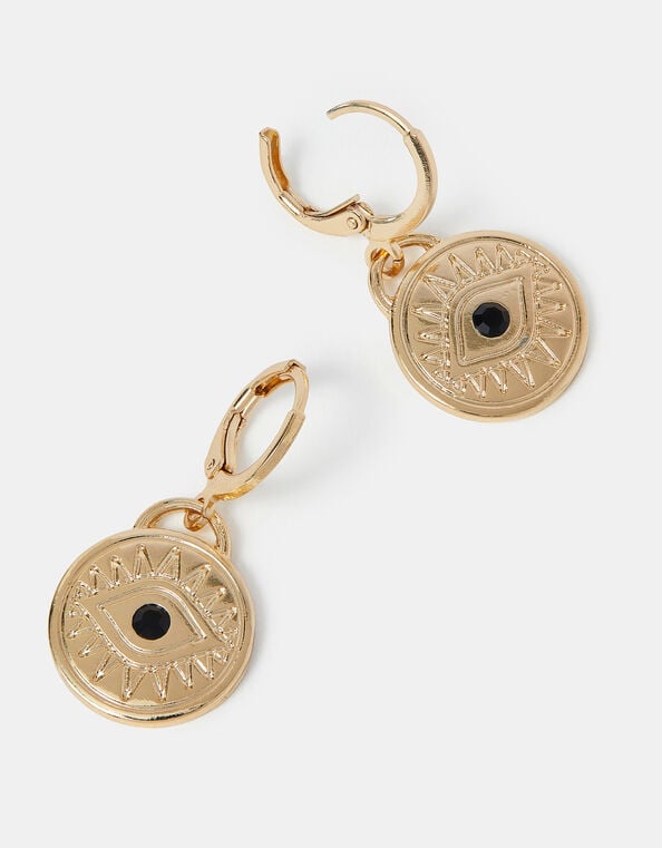 Evil Eye Coin Drop Earrings, , large