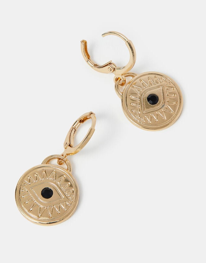 Evil Eye Coin Drop Earrings, , large