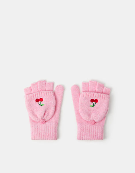 Girls Cherry Fingerless Gloves, Pink (PINK), large