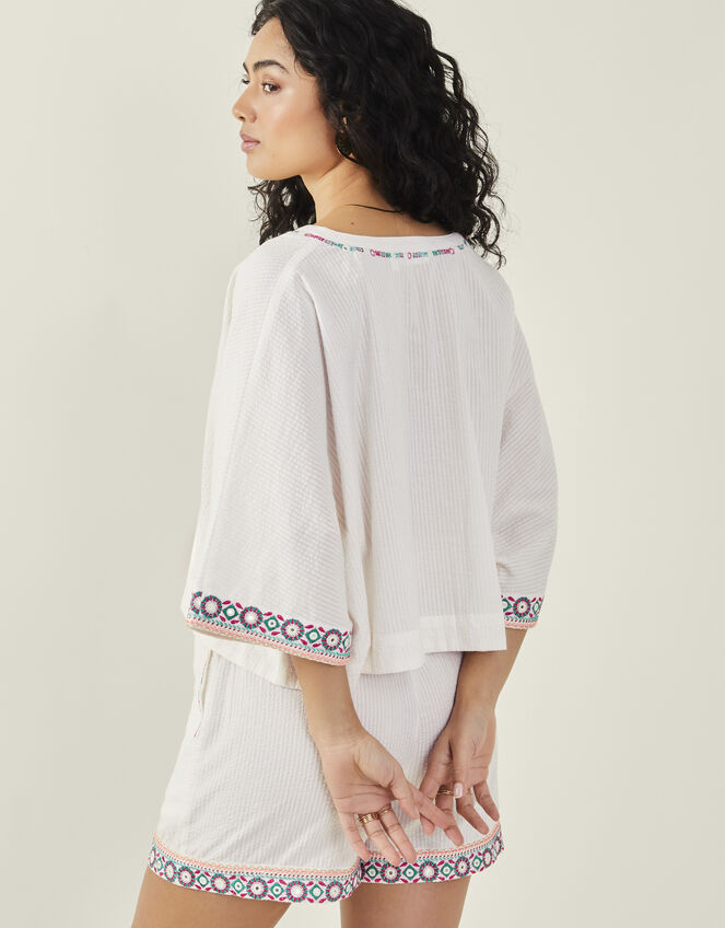 Seersucker Embroidered Top, White (WHITE), large