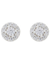 Sterling Silver Sparkle Halo Stud Earrings, , large
