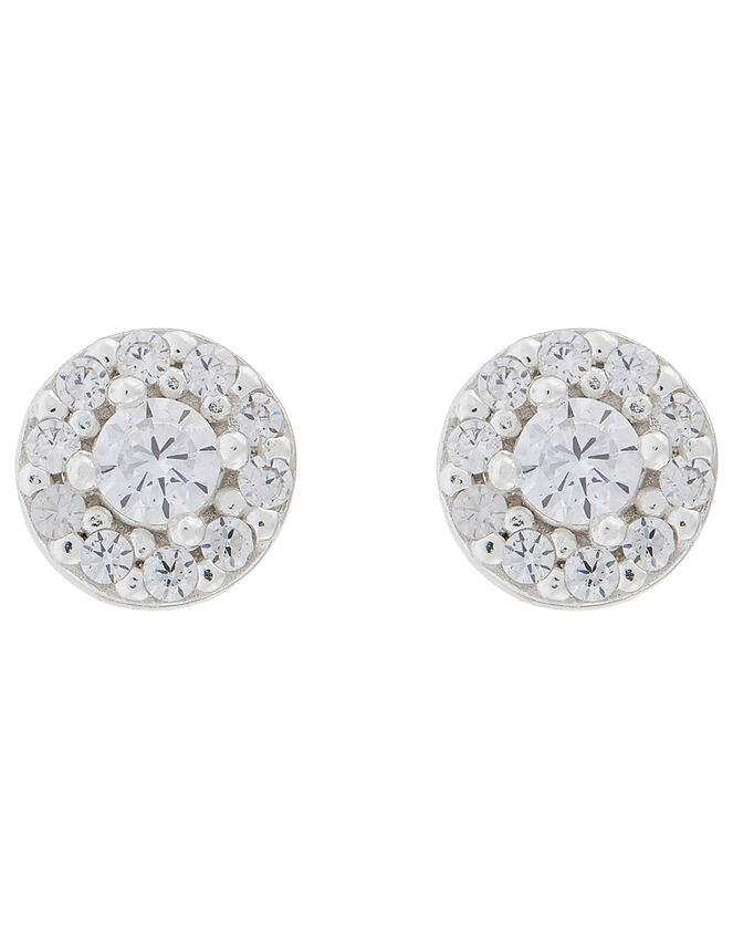 Sterling Silver Sparkle Halo Stud Earrings, , large