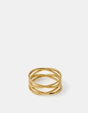 Stainless Steel Layered Crossover Ring, Gold (GOLD), large