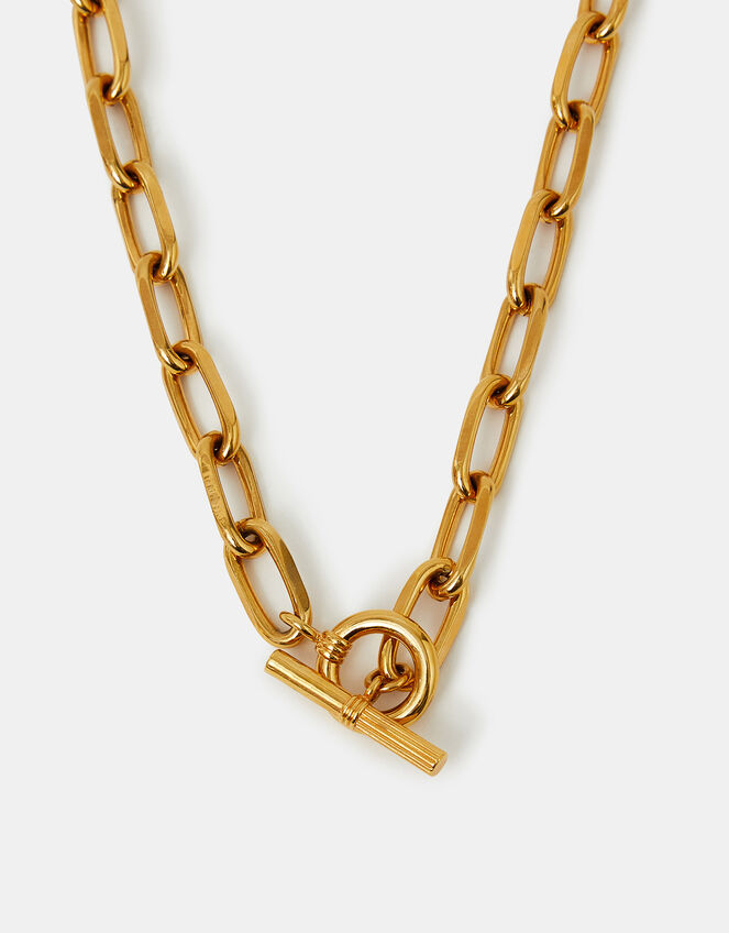 14ct Gold-Plated Chunky T-Bar Chain Necklace, , large