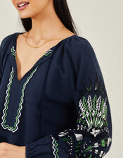 Fan Embroidered Beach Dress, Blue (NAVY), large