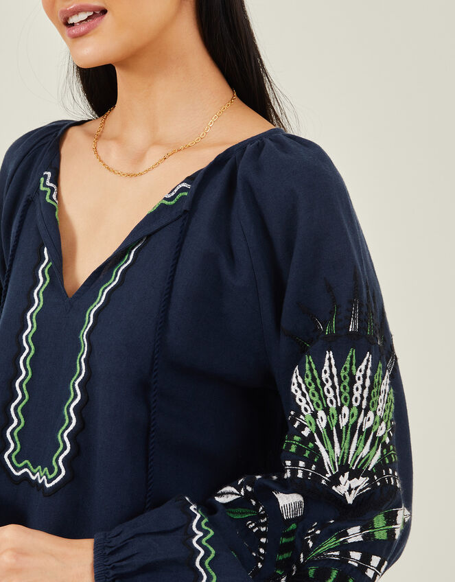 Fan Embroidered Beach Dress, Blue (NAVY), large