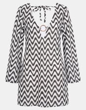 Mono Crochet Mini Kaftan, Black (BLACK WHITE), large