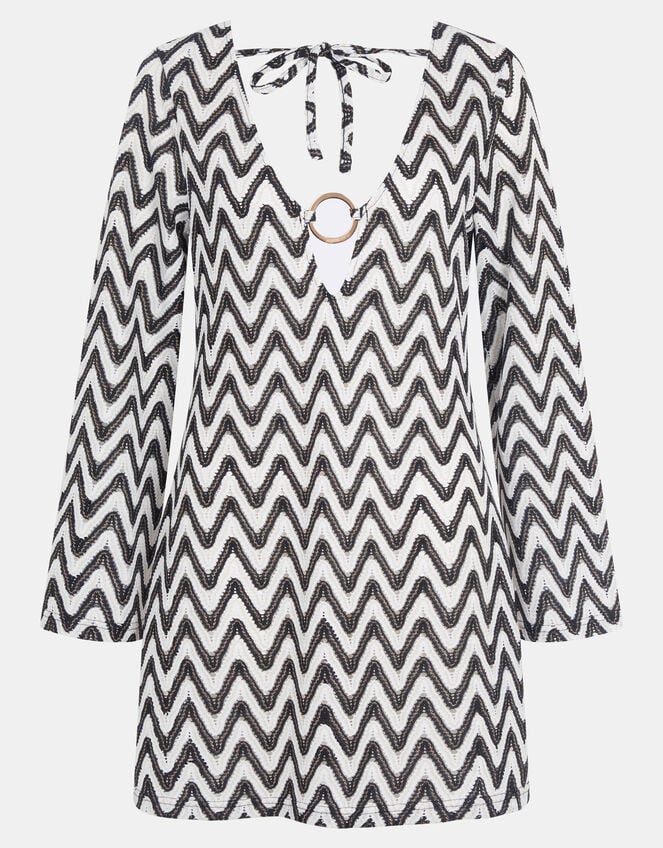 Mono Crochet Mini Kaftan, Black (BLACK WHITE), large