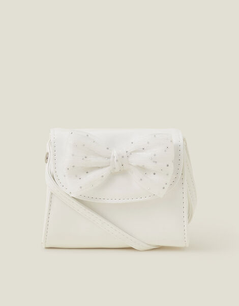 Girls Patent Diamante Bow Bag, Ivory (IVORY), large