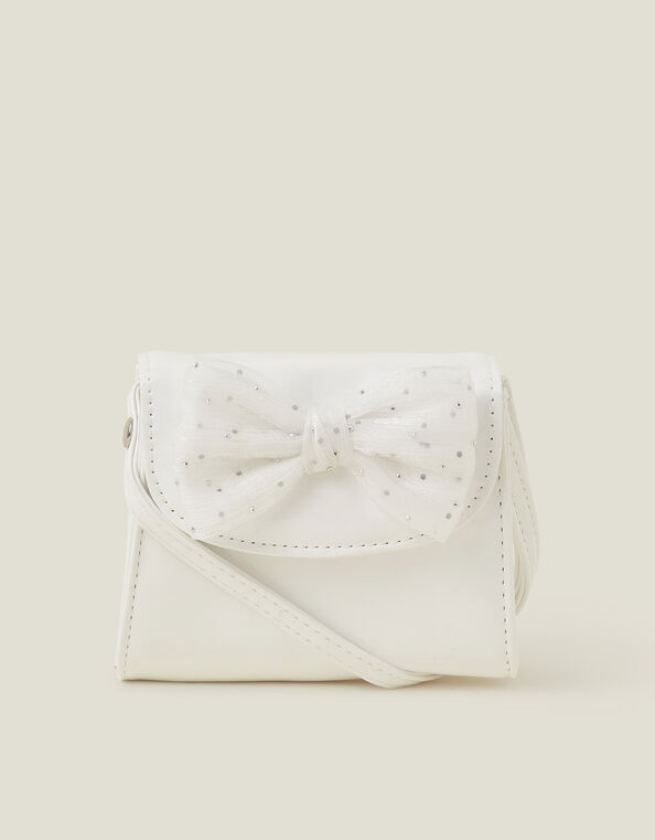 Girls Patent Diamante Bow Bag, Ivory (IVORY), large