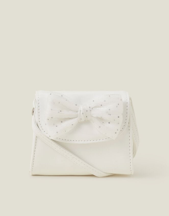 Girls Patent Diamante Bow Bag, Ivory (IVORY), large