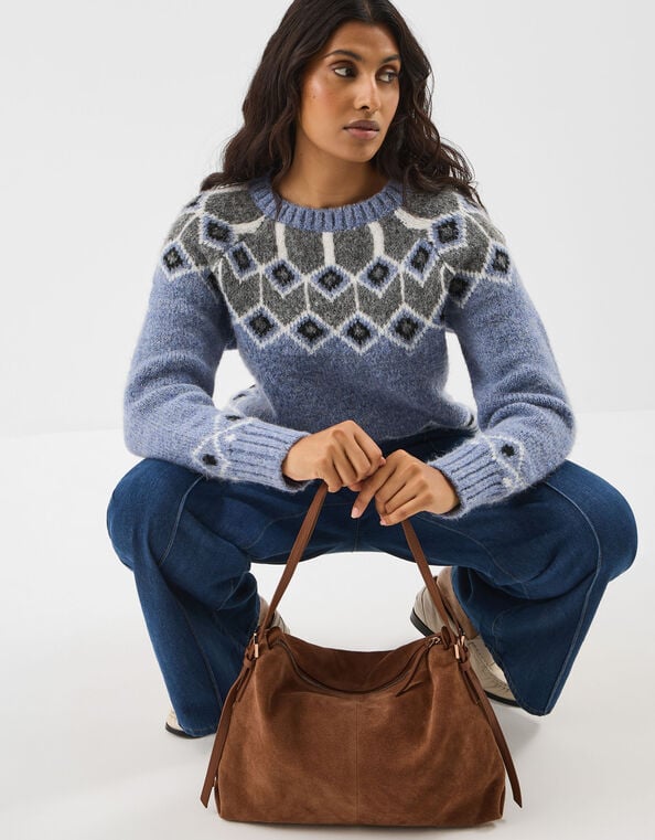 Double Strap Suede Shoulder Bag, , large