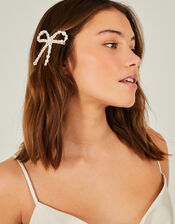 Mini Bow Pearl Barrette Clip, , large