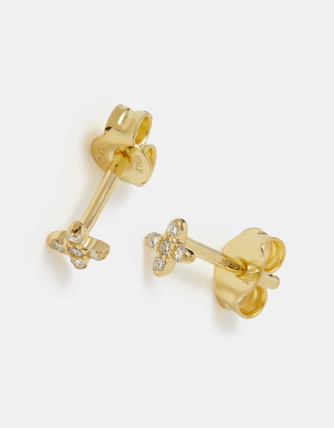Lab Grown Diamond Pav&eacute; Cross Stud Earrings 9ct Gold, , large