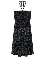 Polka Dot Jersey Bandeau Dress, Black (BLACK), large