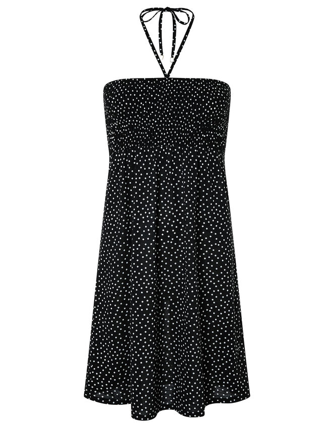 Polka Dot Jersey Bandeau Dress, Black (BLACK), large