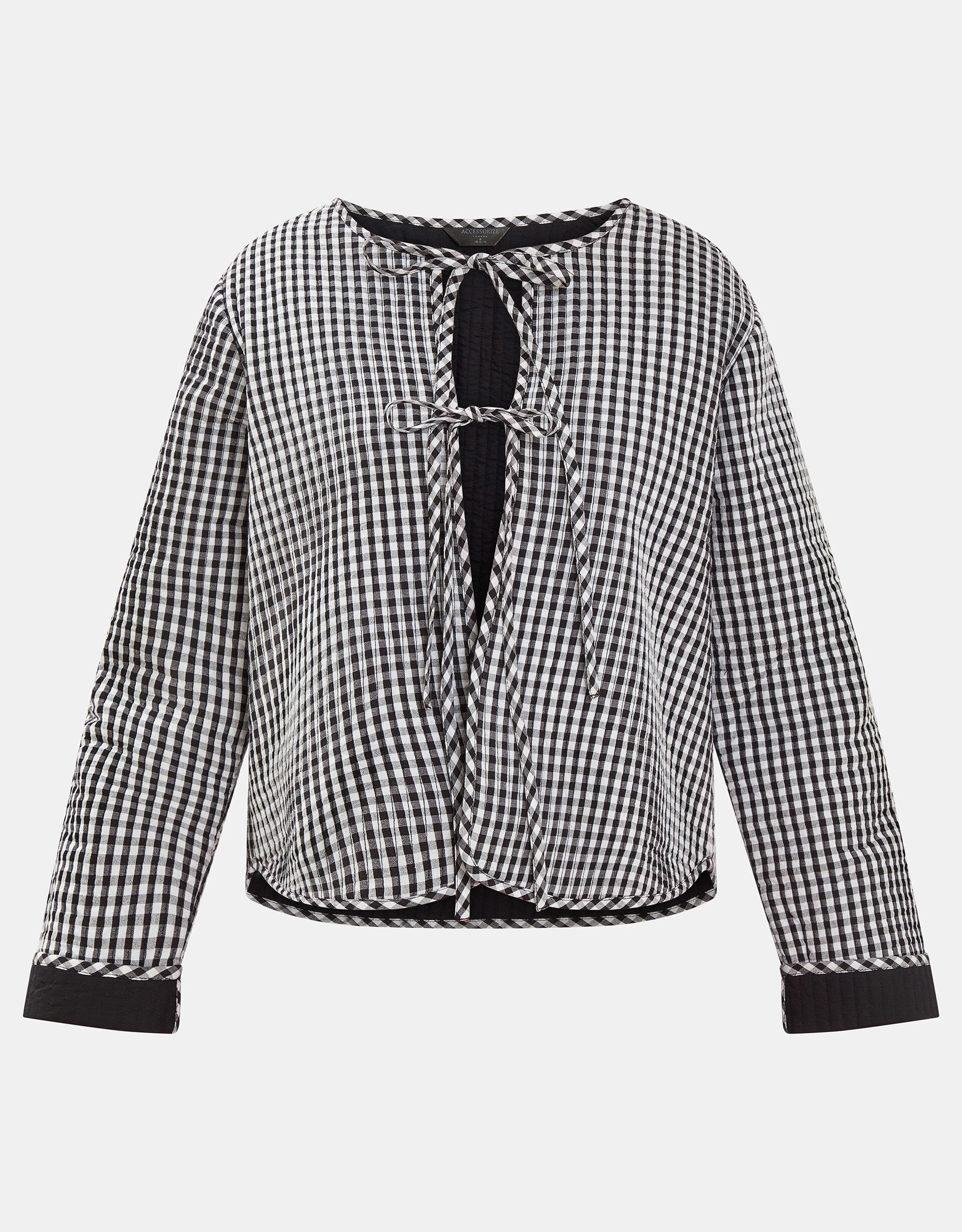 Gingham Tie-Front Quilted Jacket Black | Accessorize Global