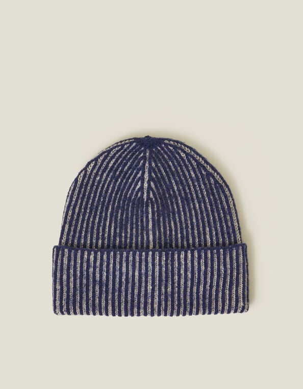 Chunky Rib Beanie Hat, Blue (NAVY), large