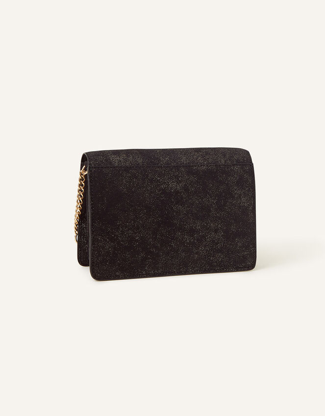 Glittery Leather Cross-Body Bag, Black (BLACK), large