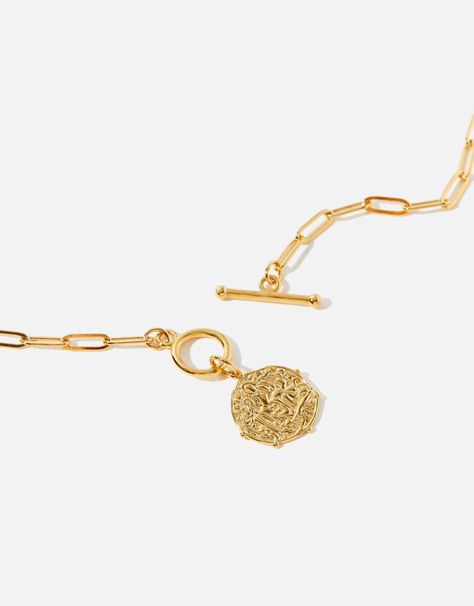 Gold-Plated Coin and T-Bar Necklace, , large