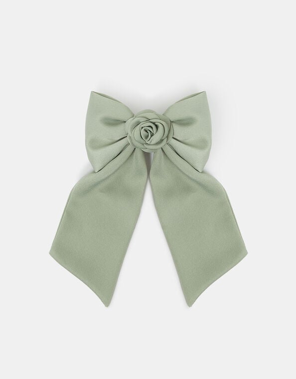 Corsage Bow Barrette Hair Clip Green, , large