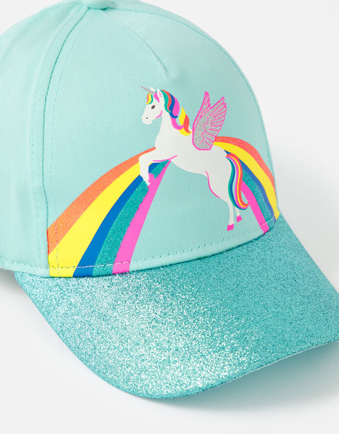 Retro Unicorn Glitter Baseball Cap, Blue (AQUA), large