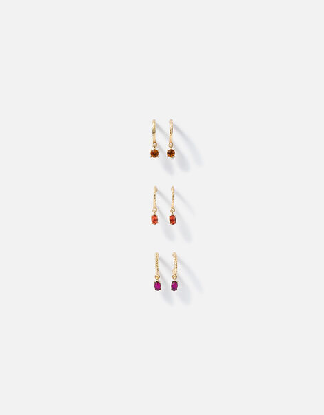 Amber Crystal Hoop Earrings Set of Three, , large
